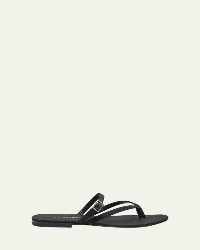 Silk Crystal-Buckle Thong Sandals